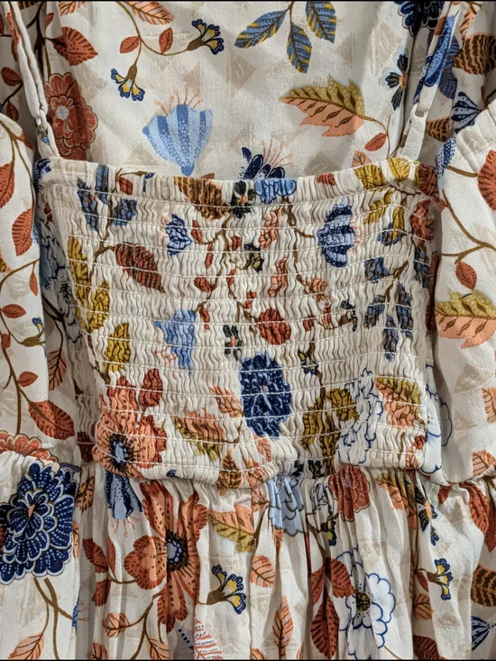 Old Navy Cream Floral Spaghetti-Strap Midi Dress with Blue and Orange Accents - Picture 5 of 7